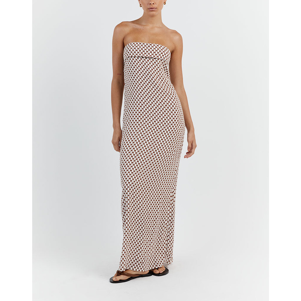 Dissh 'Mae Choc Geo' White Strapless Dress Size 12